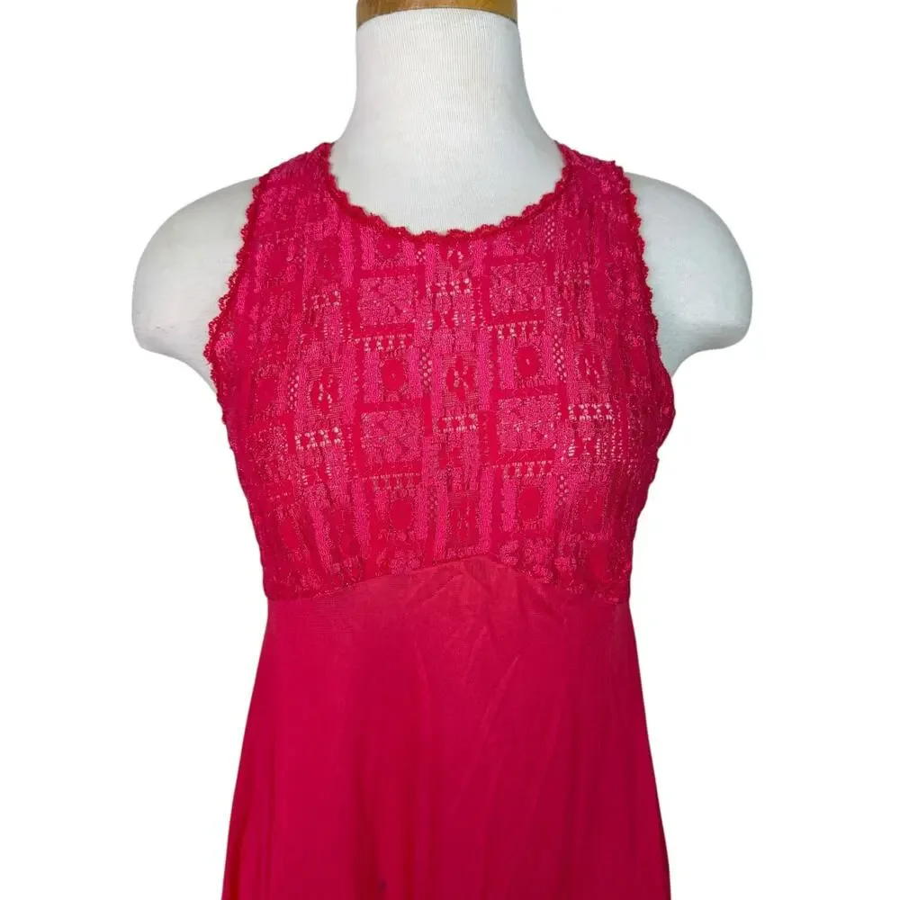 Vintage Red Lace Bodice Nightgown Slip Dress Lingerie FLAW Adonna Medium - Picture 3 of 7